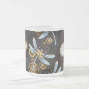 Tasse Givré Dragonflies de Steampunk sur arrière - plan rayé b