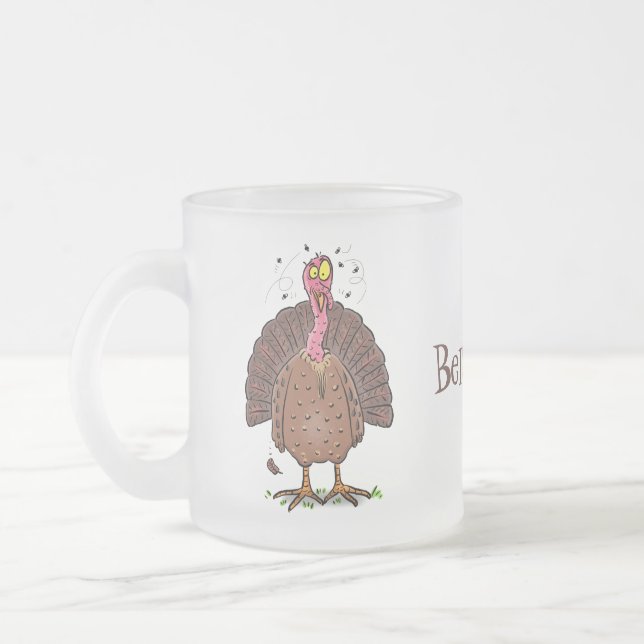 Tasse Givré Drôle dinde marron de la ferme avec des mouches de (Gauche)