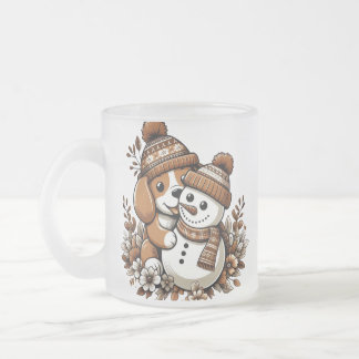 Tasse Givré Duo d'hiver mignon : Chien dans Casquette à motifs