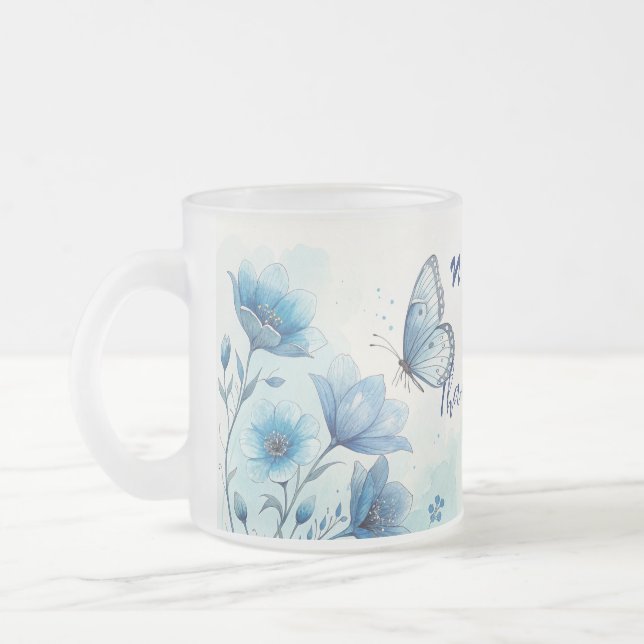Tasse Givré Elégant bleu floral & papillon personnalisé (Gauche)