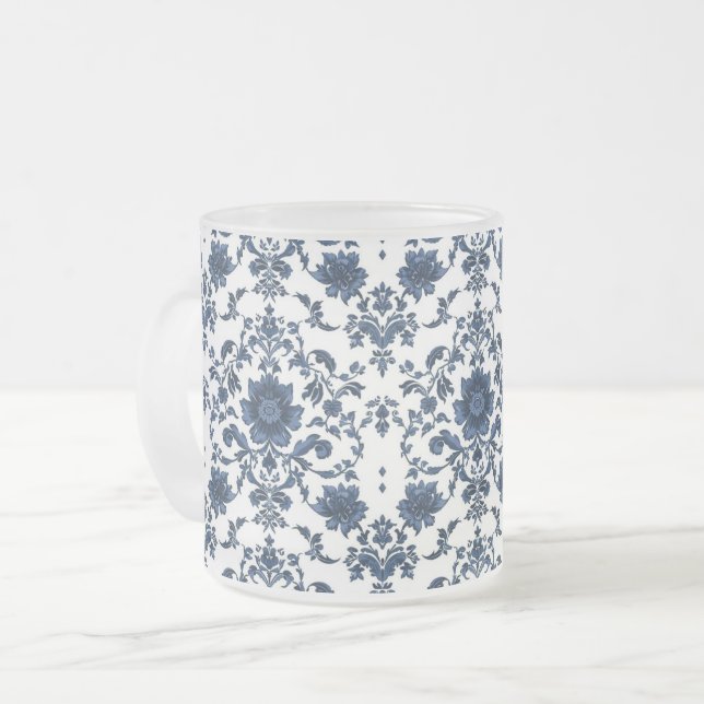 Tasse Givré Elegant Victorian Damask Flower Pattern Navy Blue  (Devant gauche)