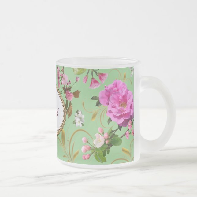 Tasse Givré Fleurs rose monogramme (Droit)