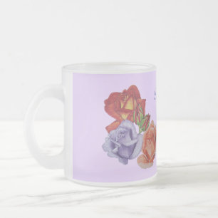 Tasse Givré fleurs roses rouges et bourgeons roses art floral
