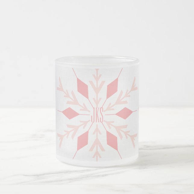 Tasse Givré Flocon de neige rose de Noël avec Monogramme (Centre)