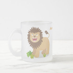 Tasse Givré Illustration de lion heureux rugissant en style ca