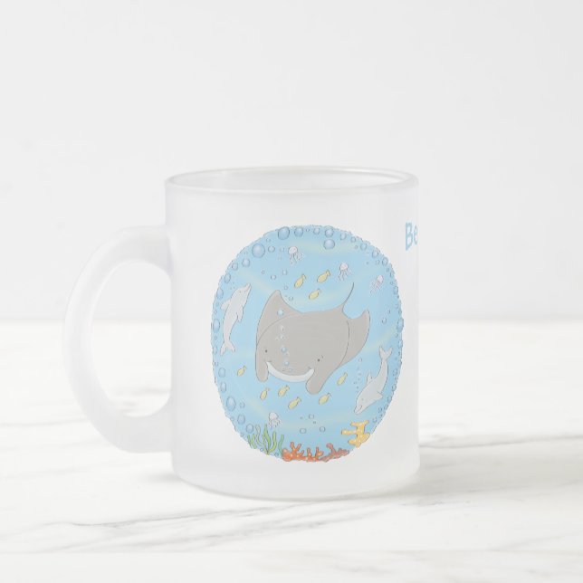 Tasse Givré Illustration d'une mignonne raie manta et de bulle (Gauche)