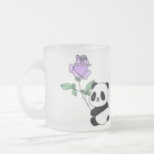 Tasse Givré Joli ours panda tenant une rose violette