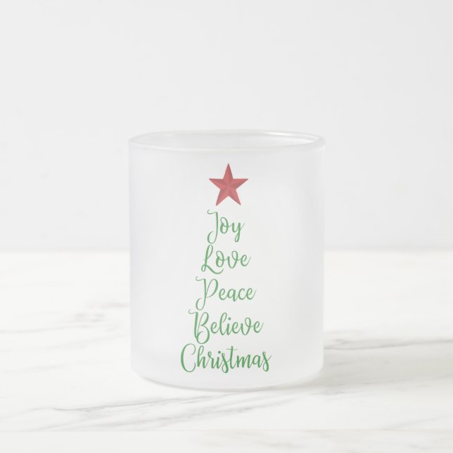 Tasse Givré Joy Love Paix Croyez l'arbre de Noël avec le rouge (Centre)