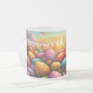 Tasse Givré Joyeuses Pâques Œufs Colorés dans une Prairie Prin