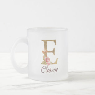 Tasse Givré Lettre de nom personnalisée E Roses rose poudré fe