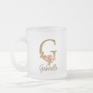 Tasse Givré Lettre de nom personnalisée G Roses roses blush en