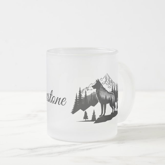 Tasse Givré Loup de Tige-Yellowstone en verre dépoli (Devant droit)