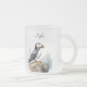 Tasse Givré Macareux sur un Rocher Aquarelle, personnalisé