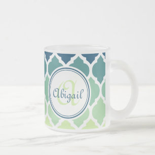 Tasse Givré Monogramme bleu vert Motif marocain treillis