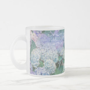 Tasse Givré Monogramme floral Vintage Blue Hydrangea Nom