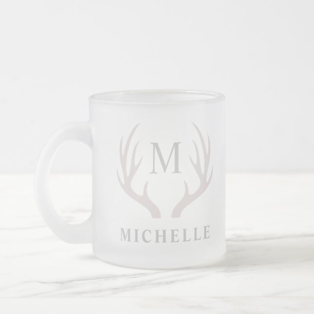 Tasse Givré Monogramme personnalisé avec Antler Cerf Blanc Noi (Gauche)