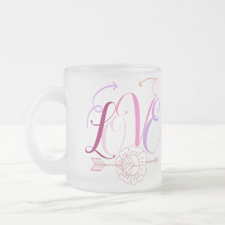 Tasse Givré Mot d'amour & fleurs avec flèche