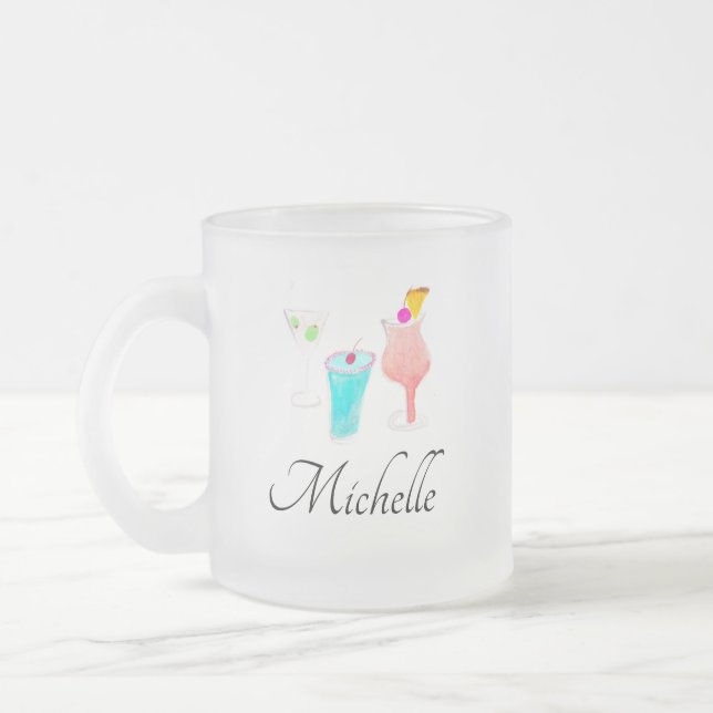Tasse Givré Motif de Margarita au cocktail d'aquarelle   Nom (Gauche)