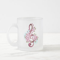 Musical treble clef notes with sakura flowers