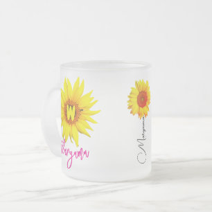 Tasse Givré Nom floral et monogramme   Tournesol personnalisé