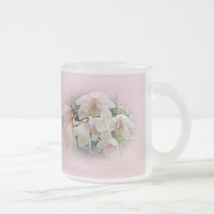 Tasse Givré Orchidées crèmes et roses sur rose