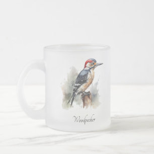 Tasse Givré pic à bois assis sur un poteau en aquarelle