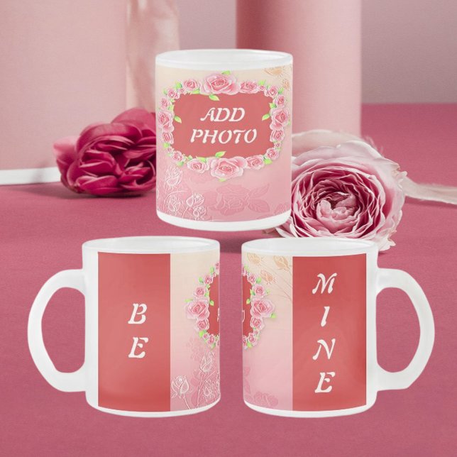 Tasse Givré Rose Roses Valentine Ajouter Votre Photo (Créateur téléchargé)
