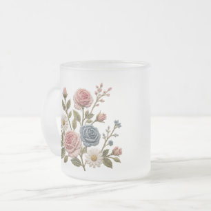 Tasse Givré Roses Brodées Blush & Bleu