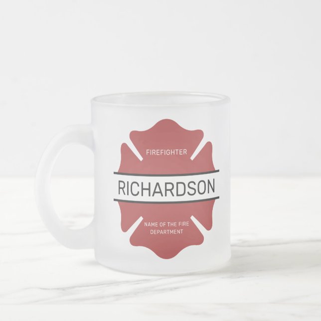 Tasse Givré Symbole logo rouge du pompier personnalisé (Gauche)