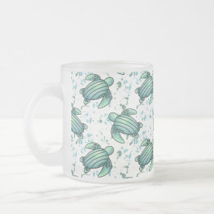 Tasse Givré tortue de mer aquarelle verte motif bleu animal