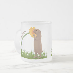 Tasse Givré Un mignon chien de prairie reniflant la caricature