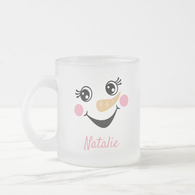 Tasse Givré Vacances Happy Snowman Face Monogramme (Gauche)