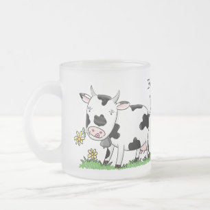 Tasse Givré Vache mignonne en vert dessin animé sur le terrain