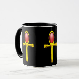Tasse GOLD ANKH, RED TALISMAN EGYPTIAN JEWEL Black