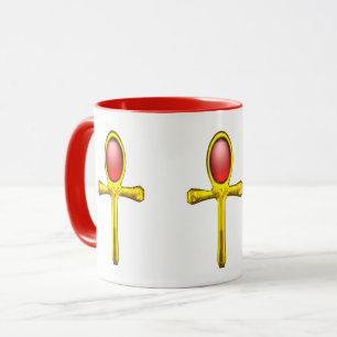 Tasse GOLD ANKH, RED TALISMAN EGYPTIAN JEWEL White