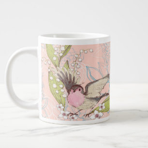 Tasse Grande Mug avec une Pêche Florale Arrière - plan &