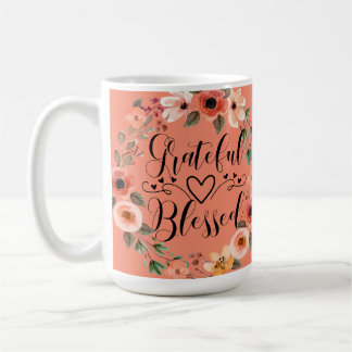 Tasse Grateful Blessed - Couronne florale aquarell