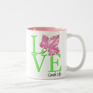 Tasse grecque de la vie d'amour rose et vert