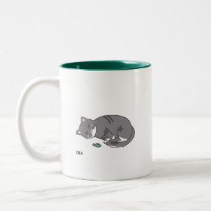 tasse grise de chat tigré