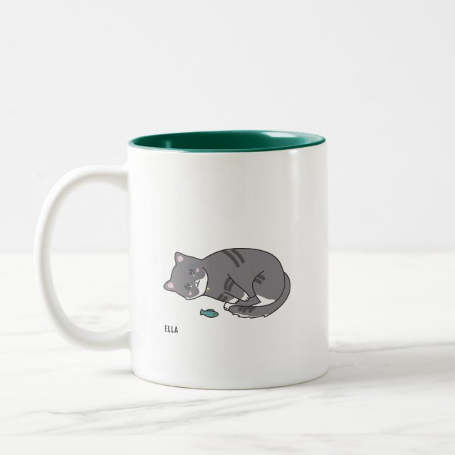 tasse grise de chat tigré (Gauche)