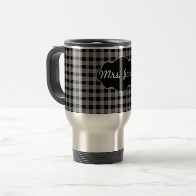 Tasse grise de tasse de café de monogramme de noir (Devant gauche)
