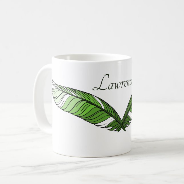 Tasse - Grüne Federn und Name (Vorderseite Links)