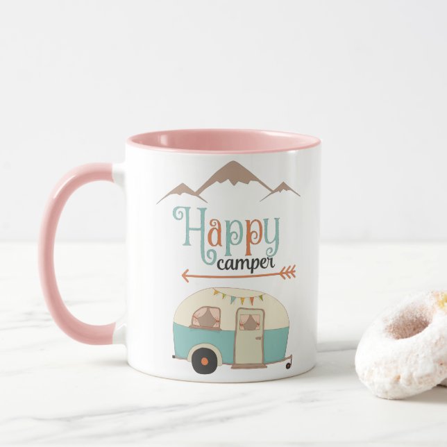Tasse Happy Camper Cute Retro RV (Avec donut)