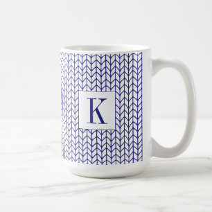 Tasse haute blanche en tricot à rayures bleues + i