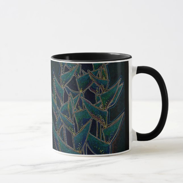 Tasse Heliconia Rostrata Fleurs tropicales Noir floral (Droite)