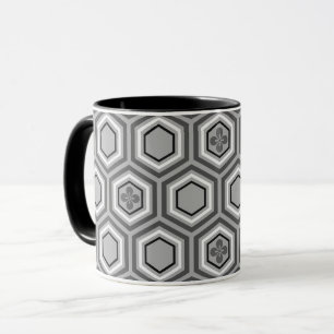 Tasse Hexagonal Kimono Print, Grey / Grey and White
