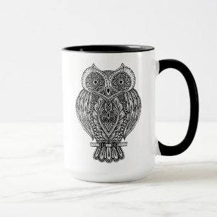 Tasse Hibou fleuri tiré par la main inspiré