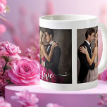 Tasse Hochzeitscouple Fotos Liebe<br><div class="desc">Hochzeitstil-Tasse mit Ihren eigenen Fotos auf einem einfachen Hintergrund (Sie können Ihre Lieblingsfarbe im fortgeschrittenen Editor wählen). Der Text "Liebe" ist ein Skriptstil, den Sie anpassen können. Ein schönes Geschenk für frisch gebliebene oder gemeine Braut oder Bräutigam, sowie um ein Jubiläum zu feiern.</div>