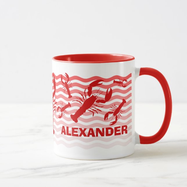 Tasse Homards rouges dans les vagues rouges, amusement (Droite)