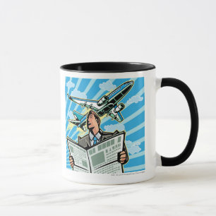Tasse Homme d'affaires avec le journal et l'avion